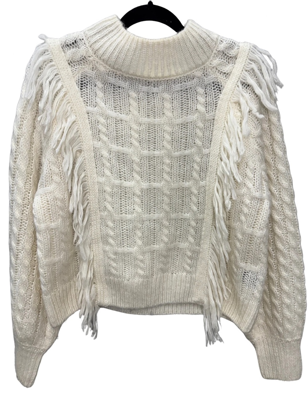 Altar'd State Ivory Fringe Cable Knit Boho Sweater Women’s Large